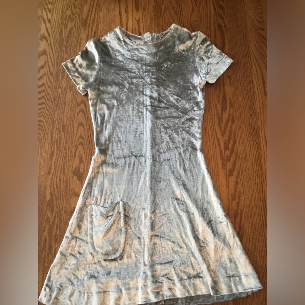 Vintage Jodette of California crushed velvet silver mini dress, 60’/70’s